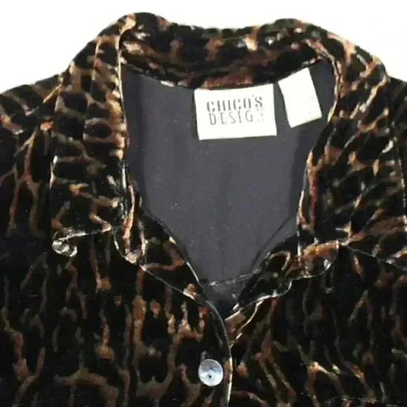 VINTAGE CHICO'S 80s 90s Silk Blend Velour Velvet Cheetah Print Button Up Top Med - Picture 3 of 12